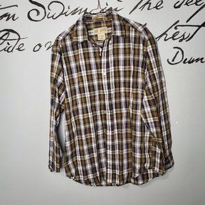 Sun River Wrinkle Resistant Brown & Black Plaid Long Sleeve Button Up, M